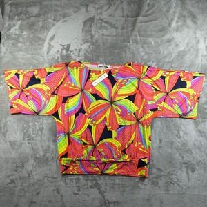 Trina Turk Fantasy Top Women Medium Psychedelic Shirt Dolman Sleeve Colorful New